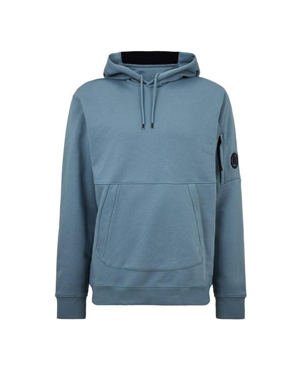 C P Company Blue Micro Lens Over-The-Head Cotton Long Sleeve Hoodie for men