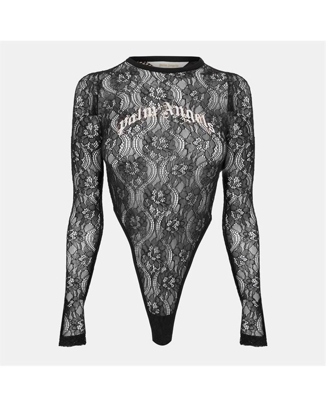 Palm Angels Gray Lace Bodysuit