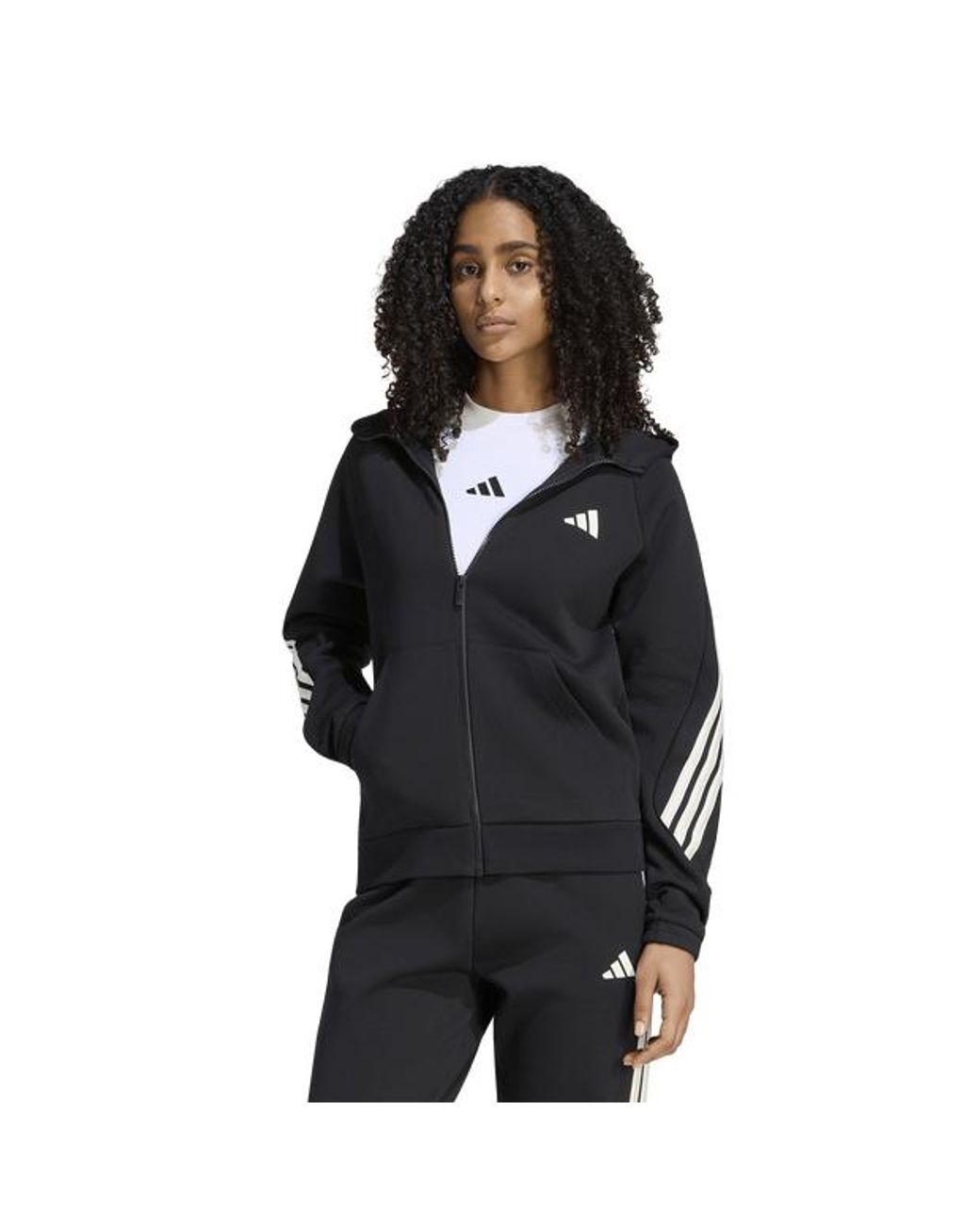 Adidas Black Stadium Three Stripes Full Zip Hoodie Hoodies