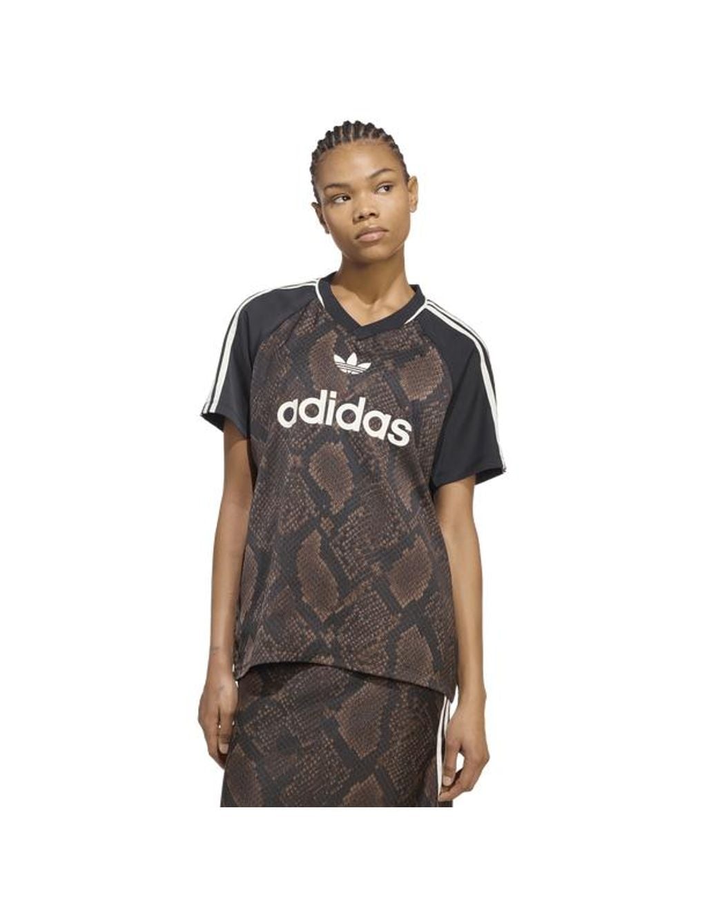 Adidas Black Snake Print Satin Jersey T-Shirts
