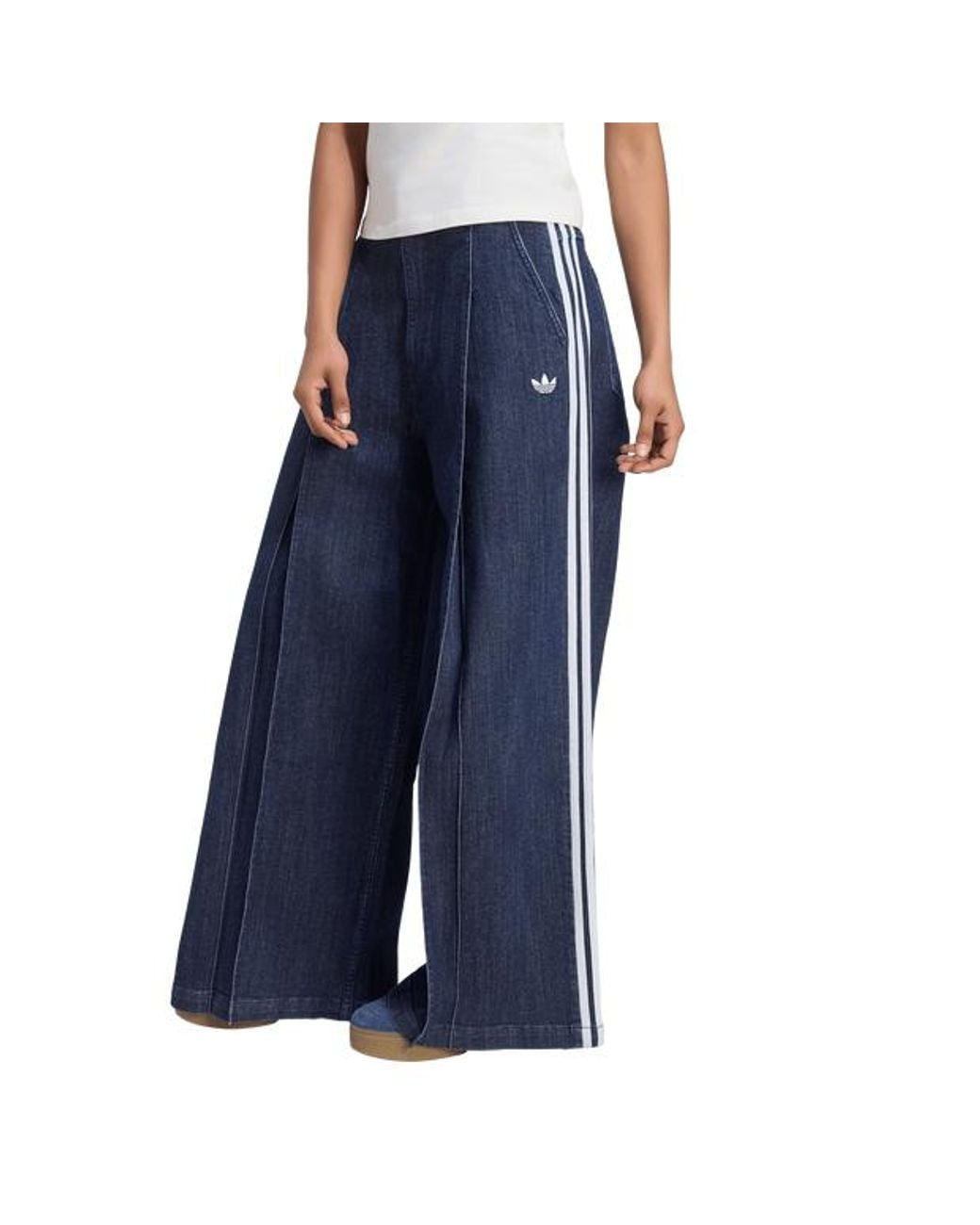 Adidas Blue Denim Pleats Wide Leg Joggers Pants