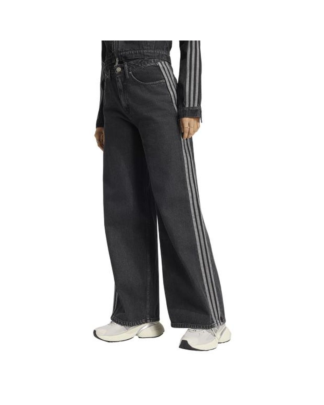 Adidas Black High Rise Wide Leg Denim Pants Pants