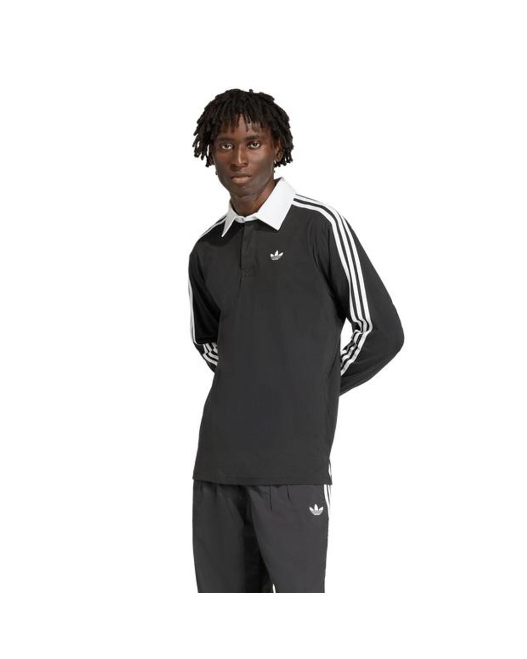 Adidas Originals Black 3-Stripes Rugby Longsleeve Polo Polos for men