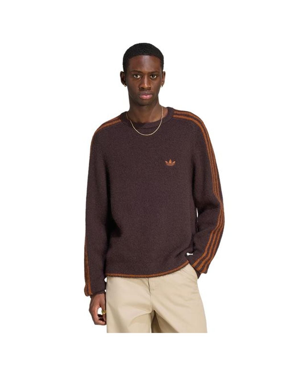 Adidas Brown 3Stripe Knit Sweatshirts for men