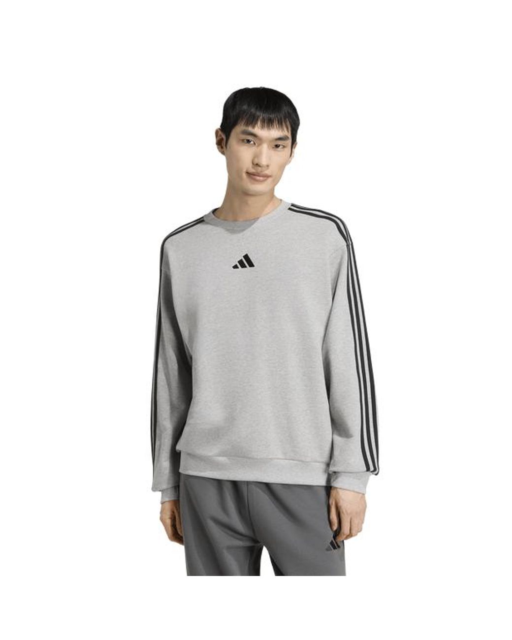 Adidas Gray Essentials 3-Stripes Sweatshirt Sweatshirts for men
