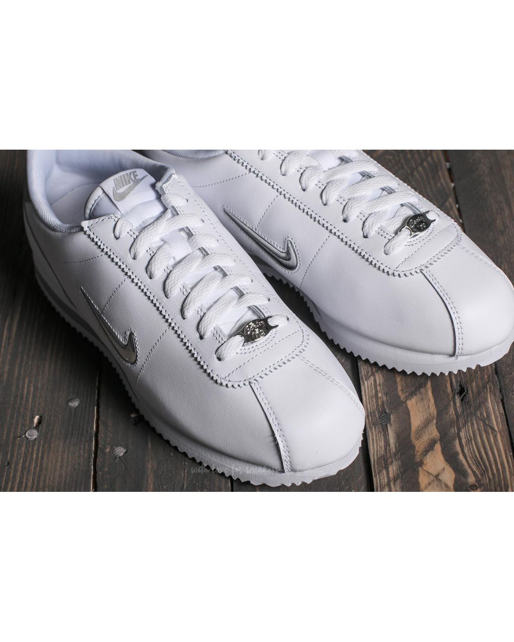 Nike Leather Cortez Basic Jewel White/ Metallic Silver | Lyst