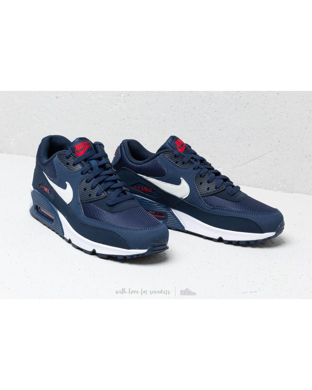 Nike Leather Air Max 90 Essential Midnight Navy/ White-university Red in  Blue for Men | Lyst