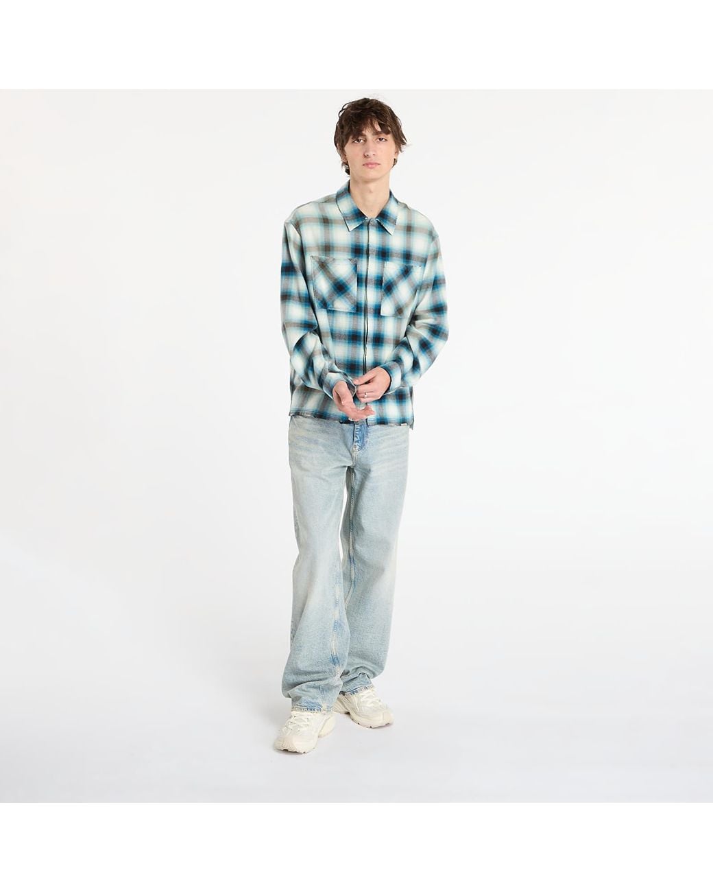 Represent Blue Shirt Sun Bleached Flannel Shirt for men