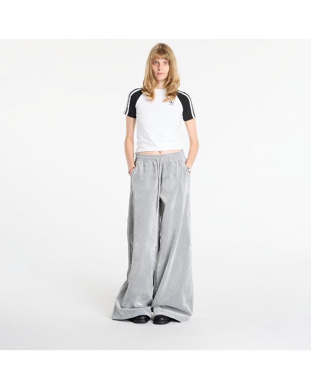 Adidas Originals Gray Hosen Adidas Brushed Twill Oversized Firebird Track Pants