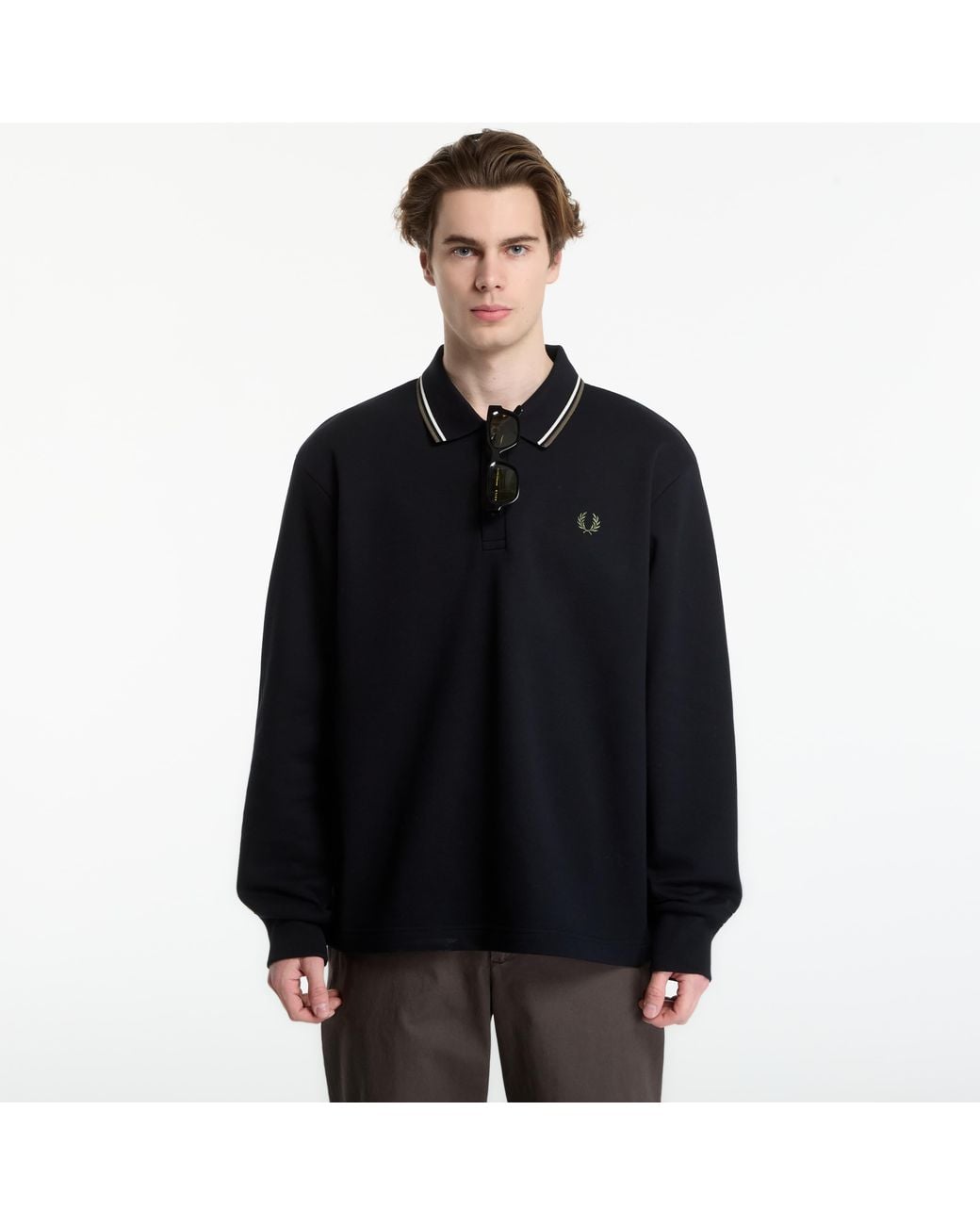 Fred Perry Black Sweatshirt Tipped Collared Sweatshirt for men