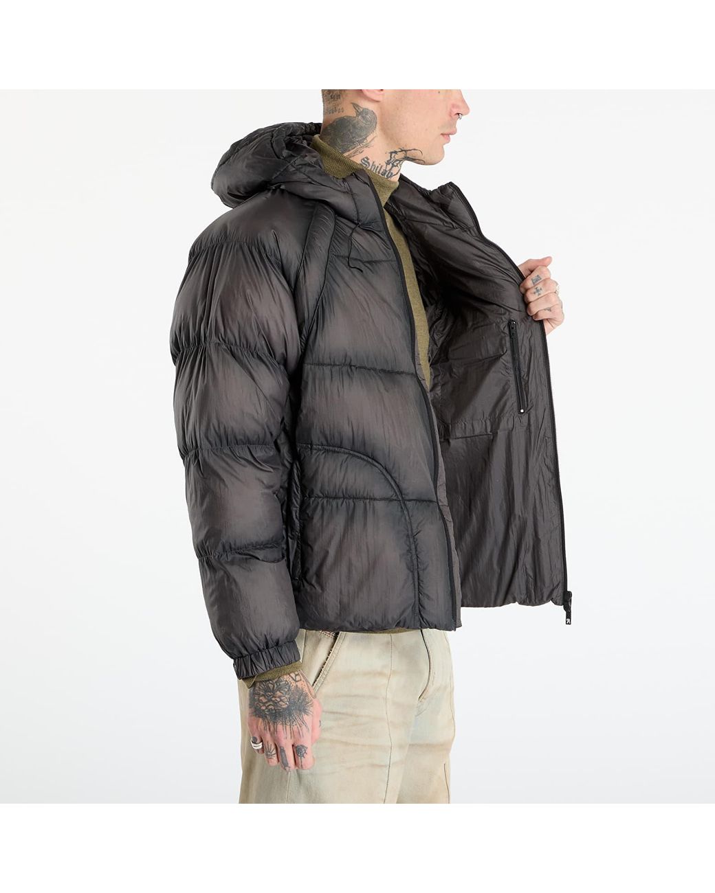 Giacca Transucent Hooded Puffer Washed Back di Represent in Gray da Uomo