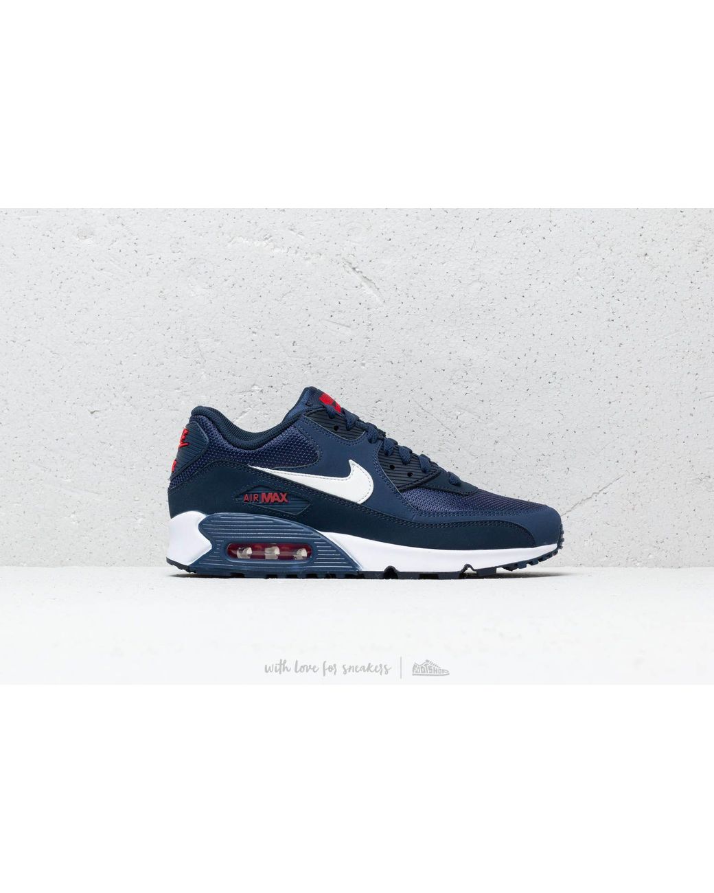 Nike Leather Air Max 90 Essential Midnight Navy/ White-university Red in  Blue for Men | Lyst