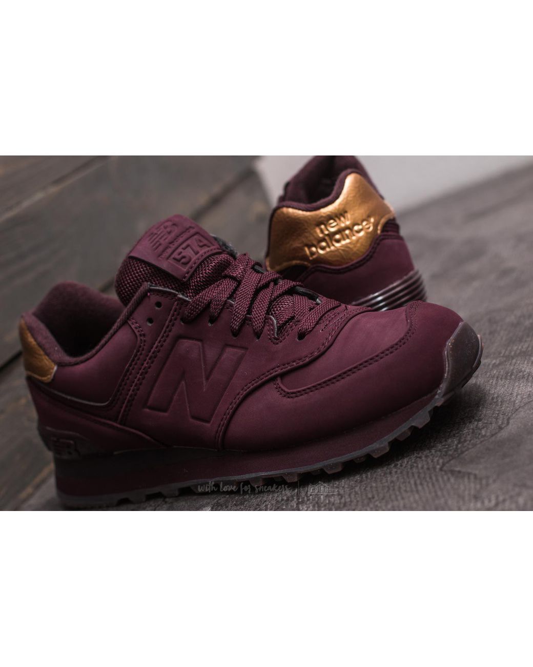 New Balance 574 Burgundy Gold Lyst
