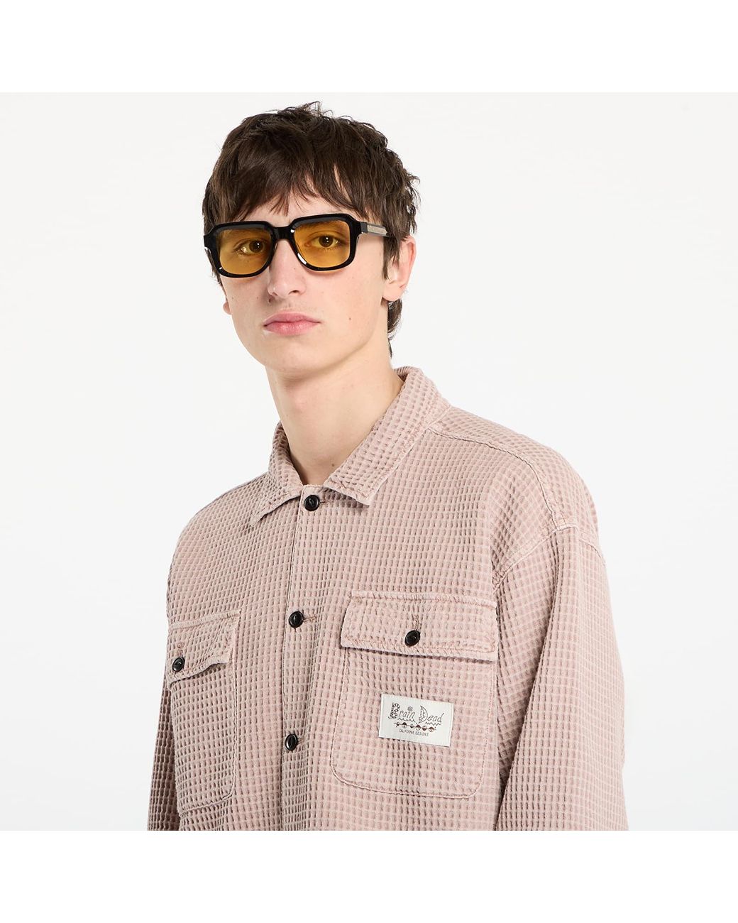 Brain Dead Pink Shirt Waffle Button Front Shirt for men