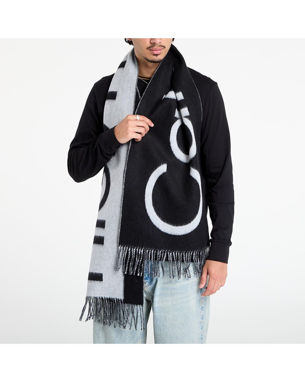 Calvin Klein Blue Scarf Bold Logo Brushed Scarf