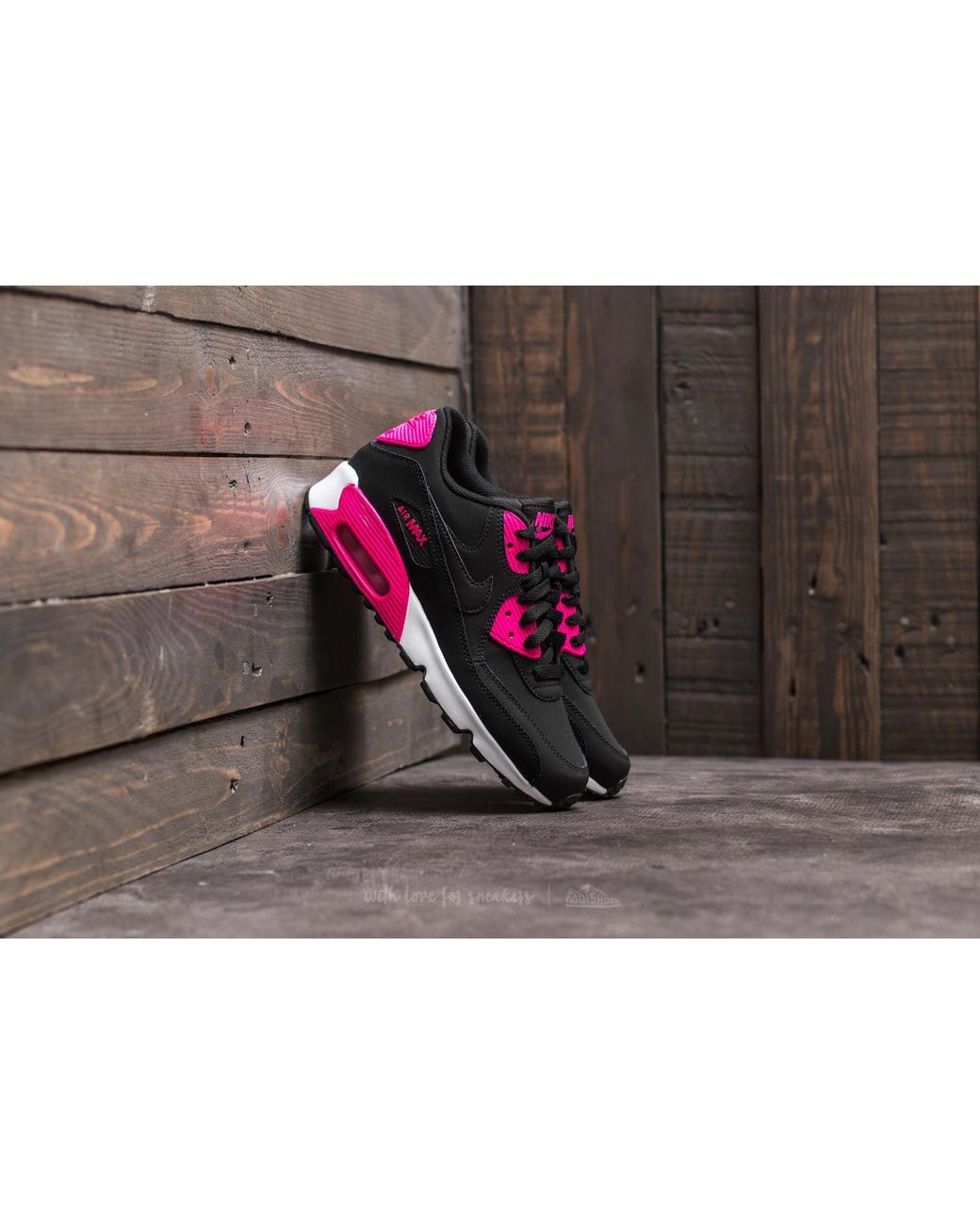 Nike Air Max 90 Leather (gs) Black/ Pink Prime-white | Lyst