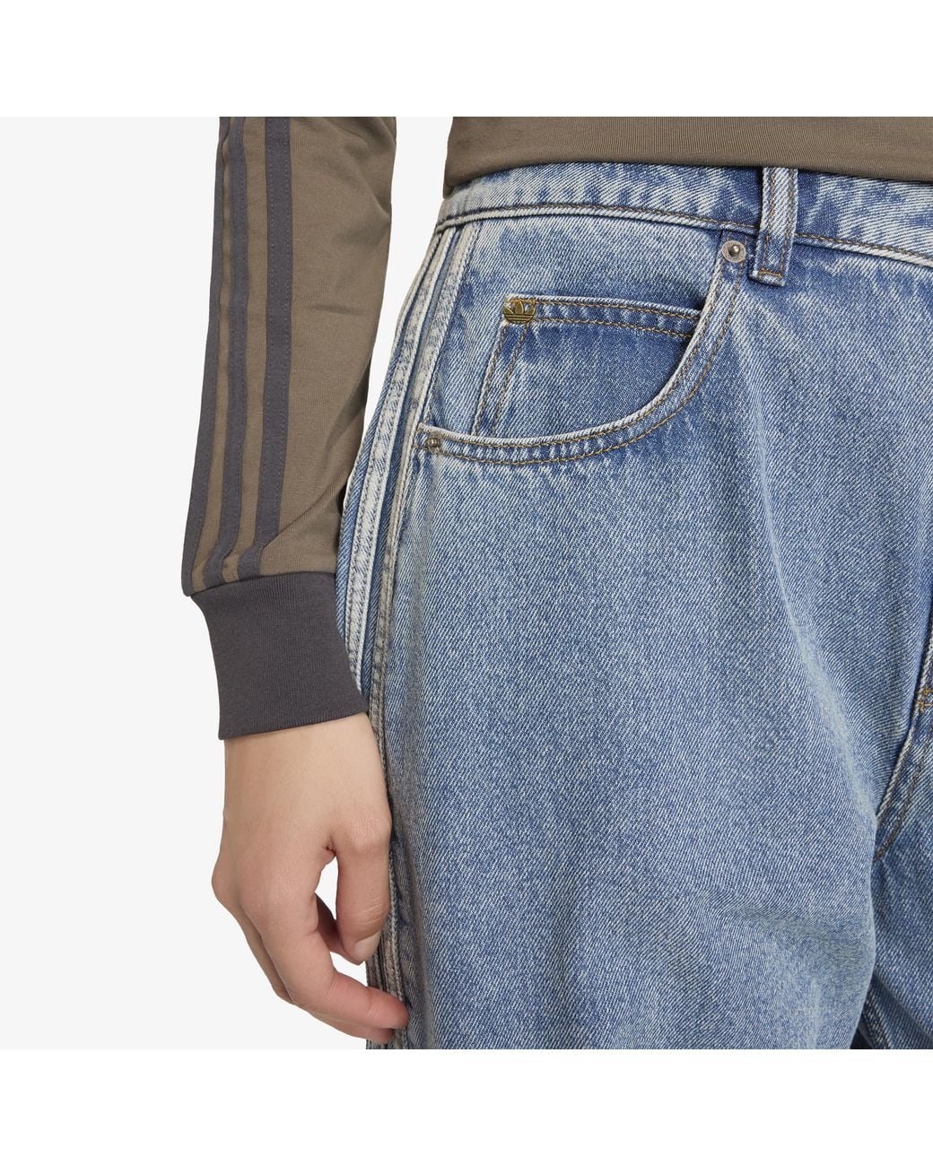 Adidas Originals Blue Hosen Adidas High Rise Barrel Leg Denim Jeans