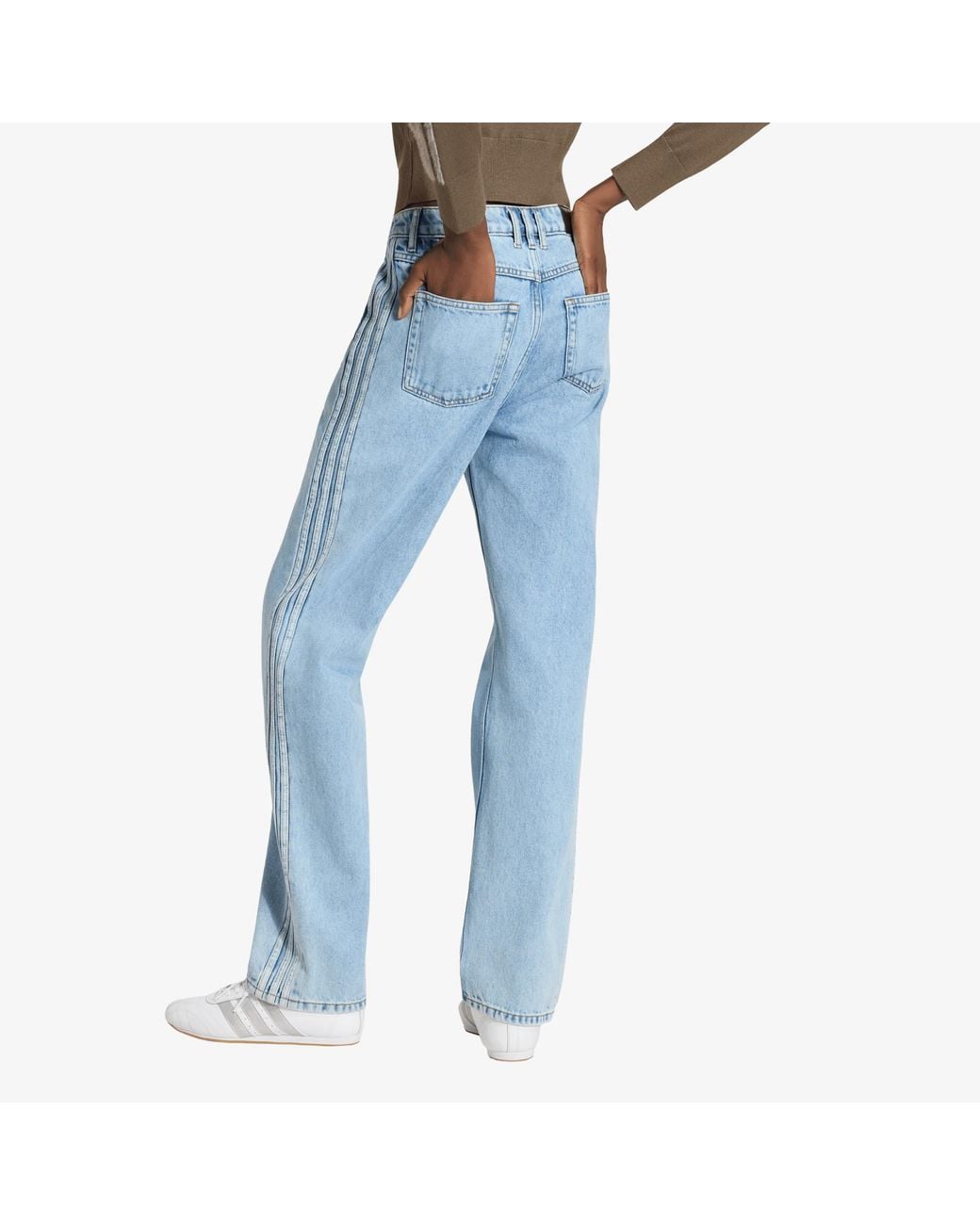 Adidas Originals Blue Hosen Adidas Firebird Mid Rise Straight Denim Pant