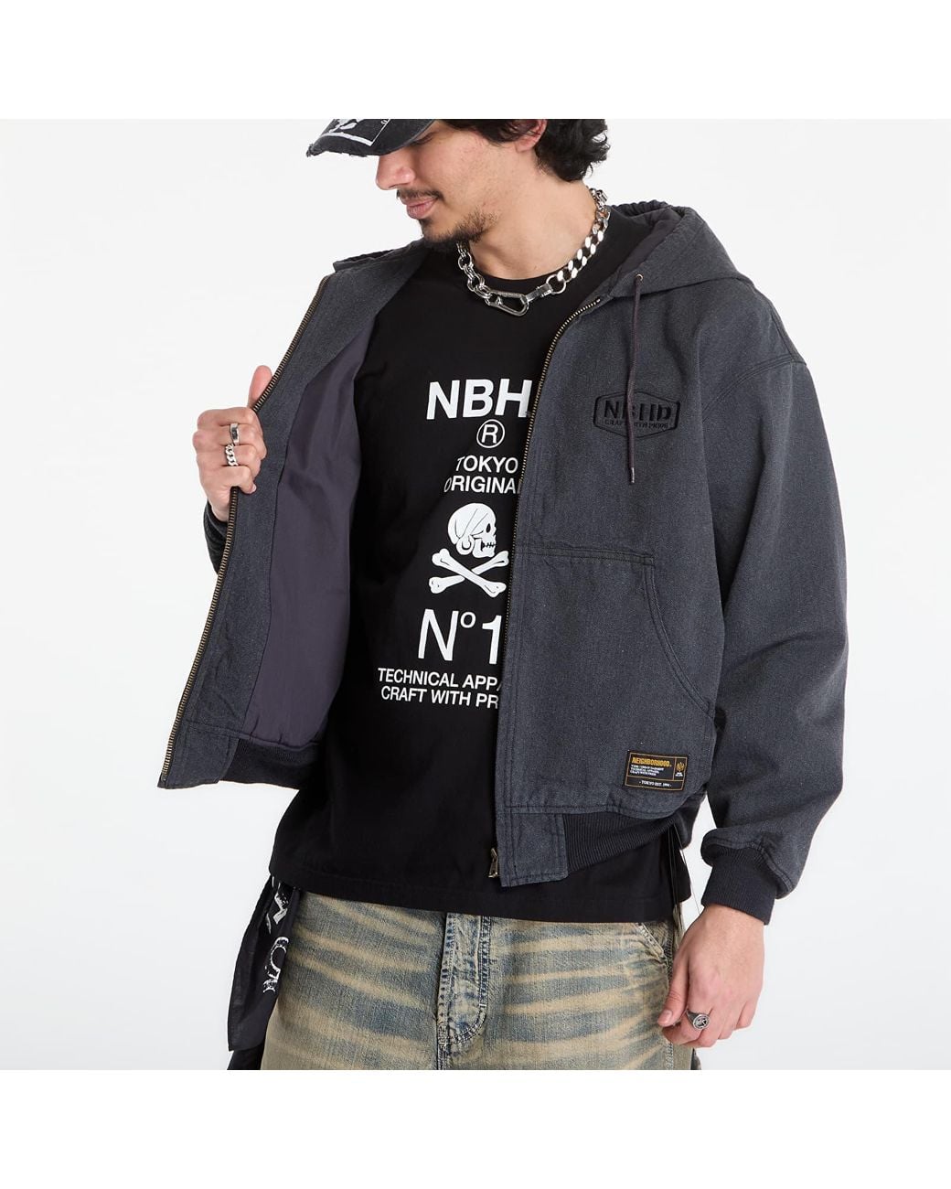 Neighborhood Blue Jacket Zip Hooded Jacket for men