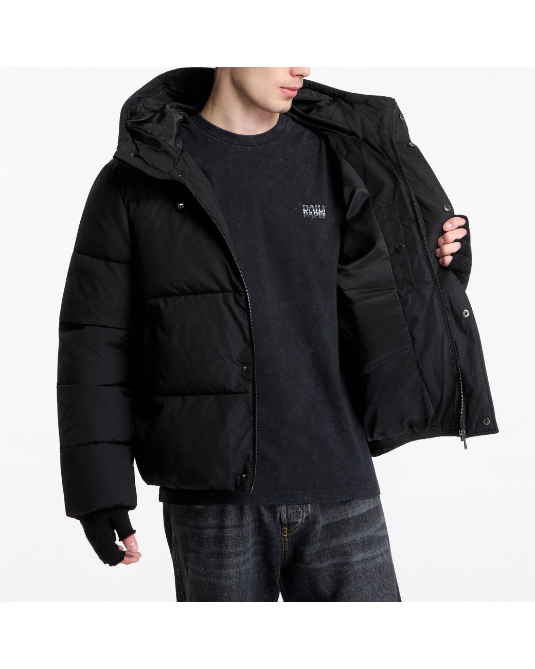 Daily Paper Black Jacket Sealed Monogram Puffer Jacket for men
