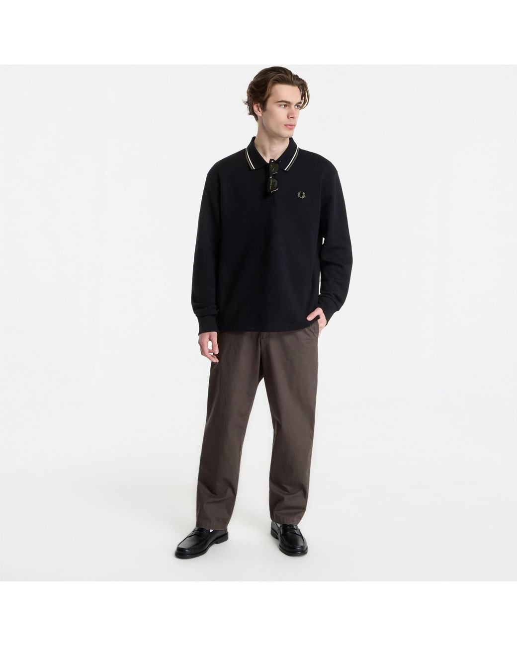Fred Perry Black Sweatshirt Tipped Collared Sweatshirt for men