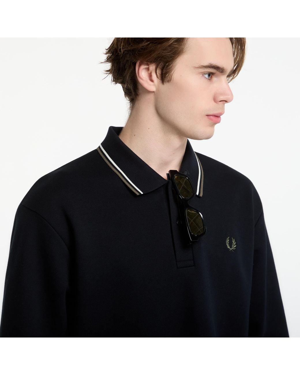 Fred Perry Black Sweatshirt Tipped Collared Sweatshirt for men