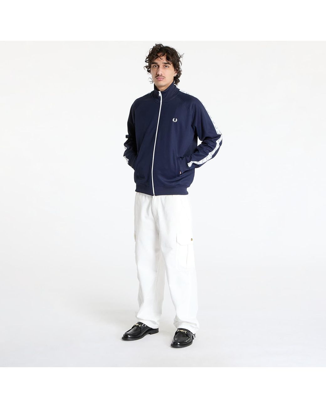 Fred Perry Blue Sweatshirt Taped Track Jacket for men