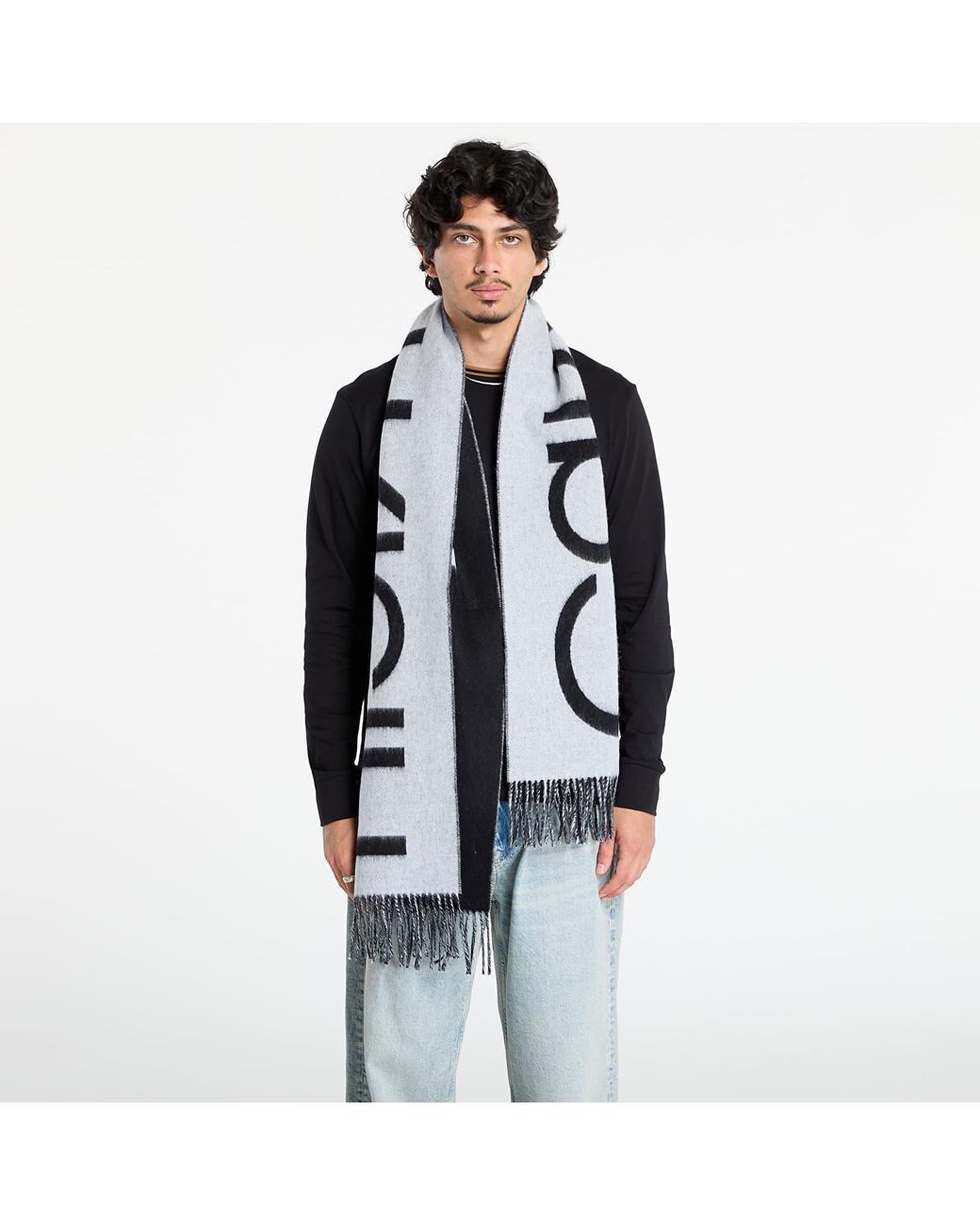 Calvin Klein Blue Scarf Bold Logo Brushed Scarf