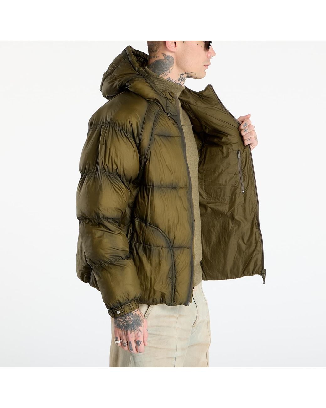 Represent Green Jacket Translucent Hooded Puffer for men