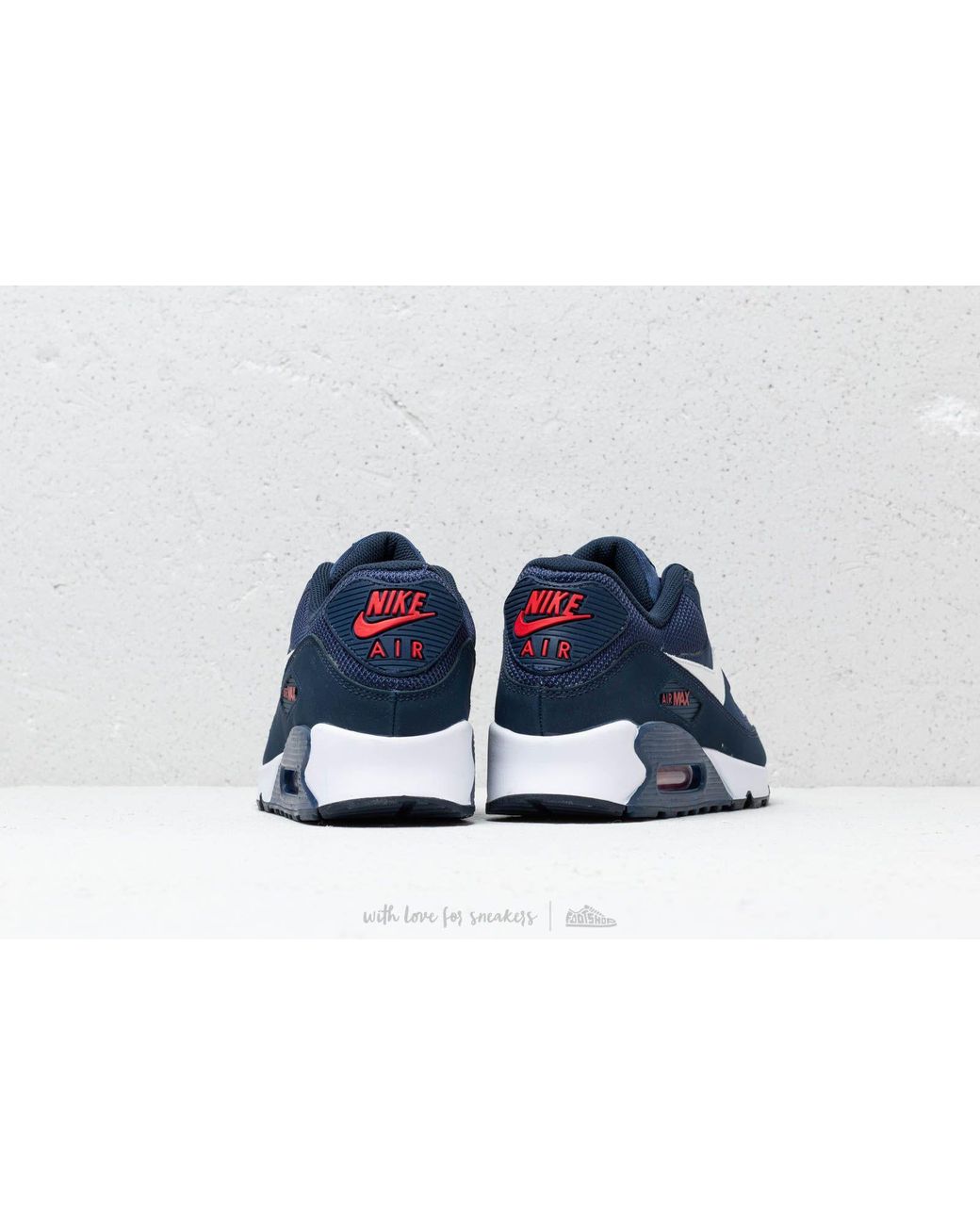 Nike Leather Air Max 90 Essential Midnight Navy/ White-university Red in  Blue for Men | Lyst