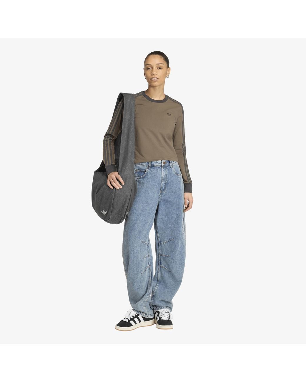 Adidas Originals Blue Hosen Adidas High Rise Barrel Leg Denim Jeans