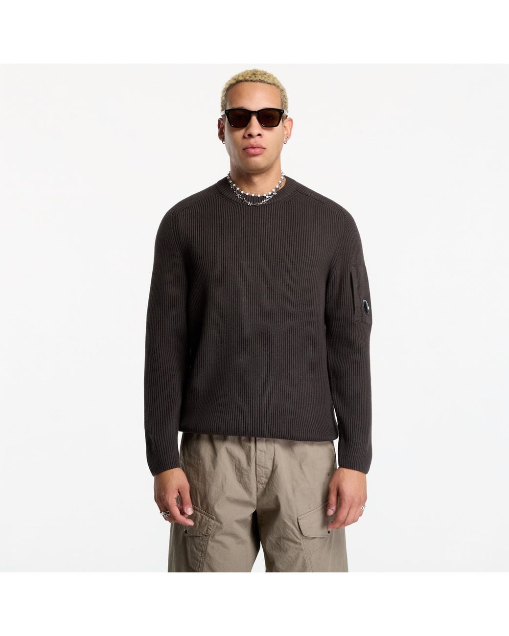 C.P. Company Sweater Full Rib Cotton Lens Crewneck Sweater in