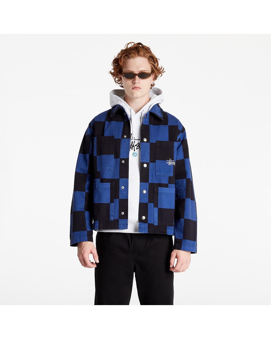 Stussy Big Ol' Check Chore Coat Navy in 