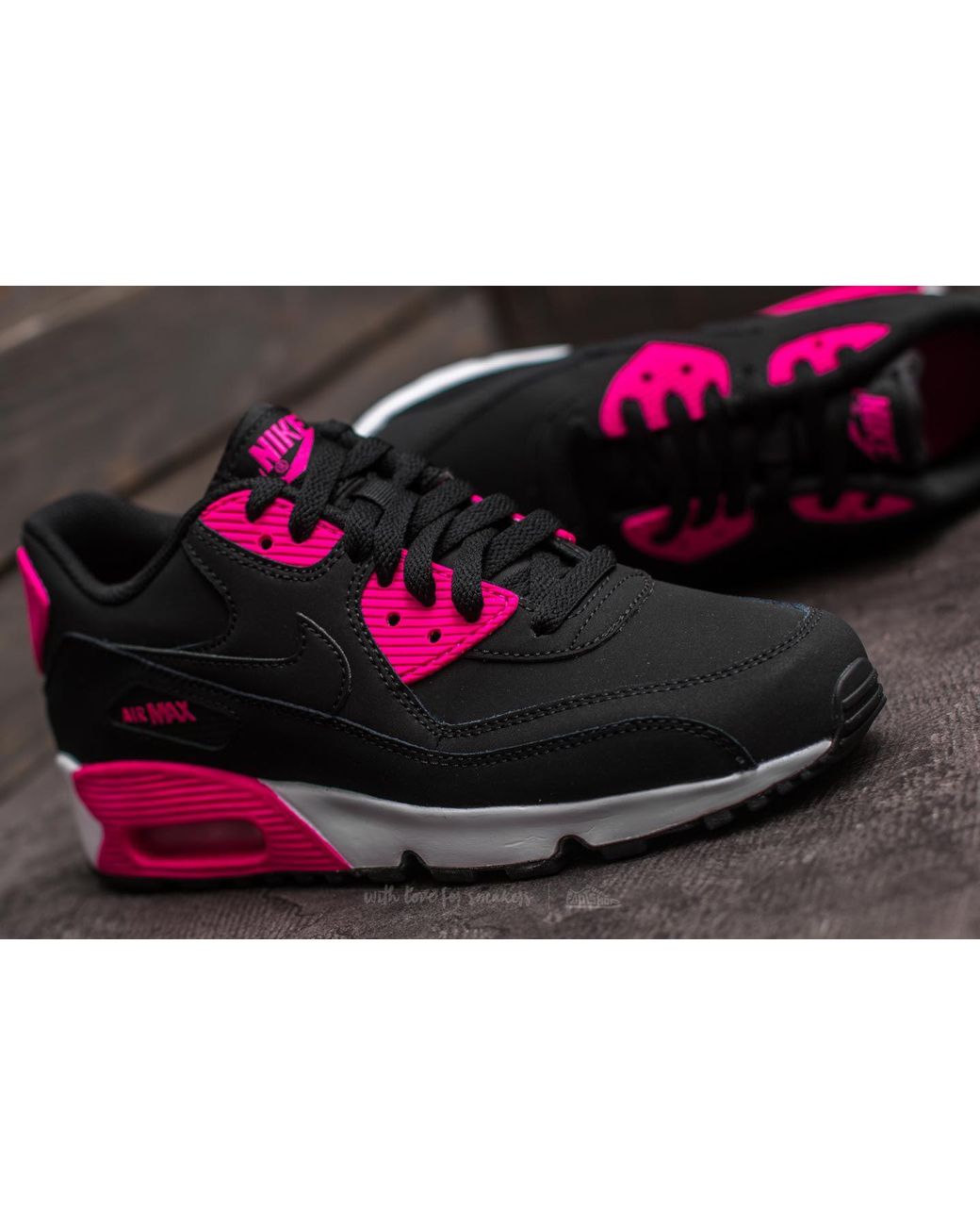 Nike pink and black air max Air Max 90 Leather (gs) Black/ Pink Prime-white | Lyst