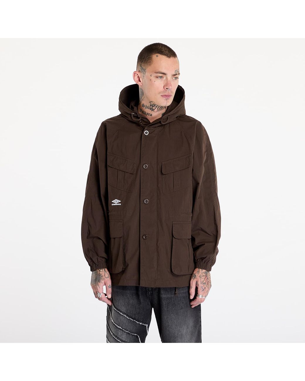 【UMBRO】 UMB X SLAM JAM MASK OG LOGO HOODIE BROWN Umbro Jacket By Slam Jam Masked Field Jacket in Brown for