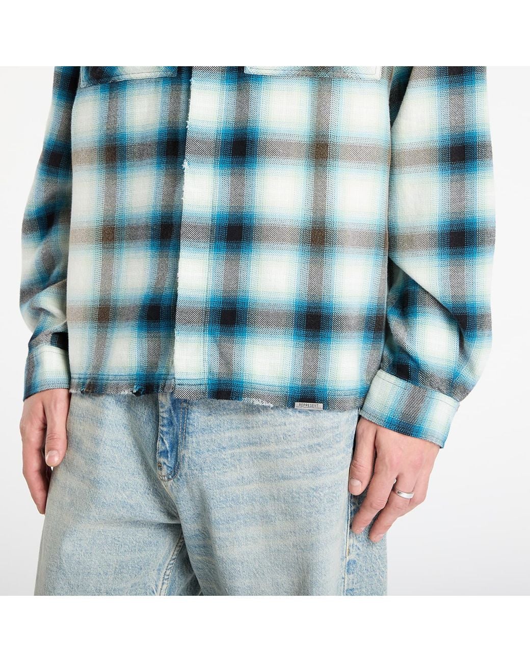 Represent Blue Shirt Sun Bleached Flannel Shirt for men