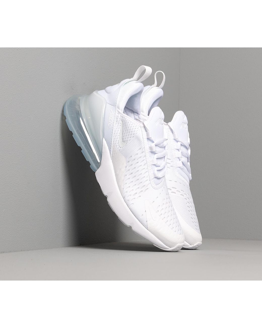 white and silver nike air max 270
