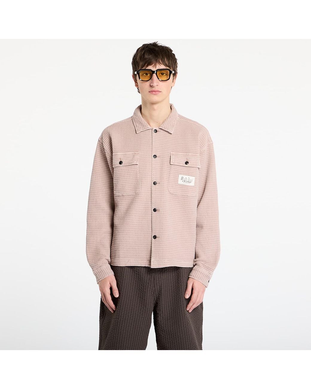 Brain Dead Pink Shirt Waffle Button Front Shirt for men