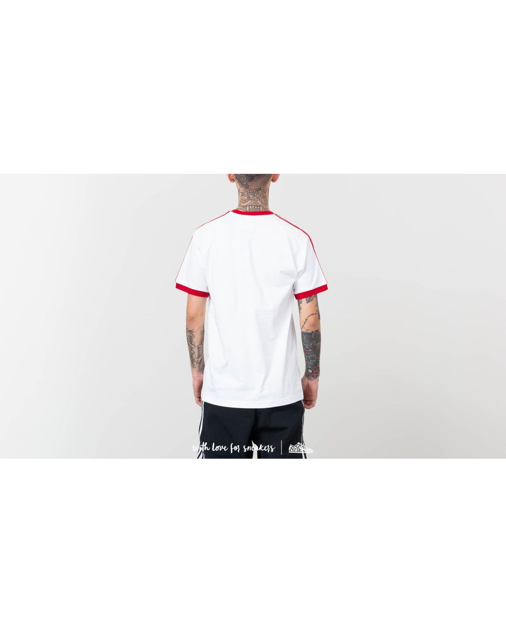 adidas Originals 3-stripes Tee White/ Power Red for Men | Lyst