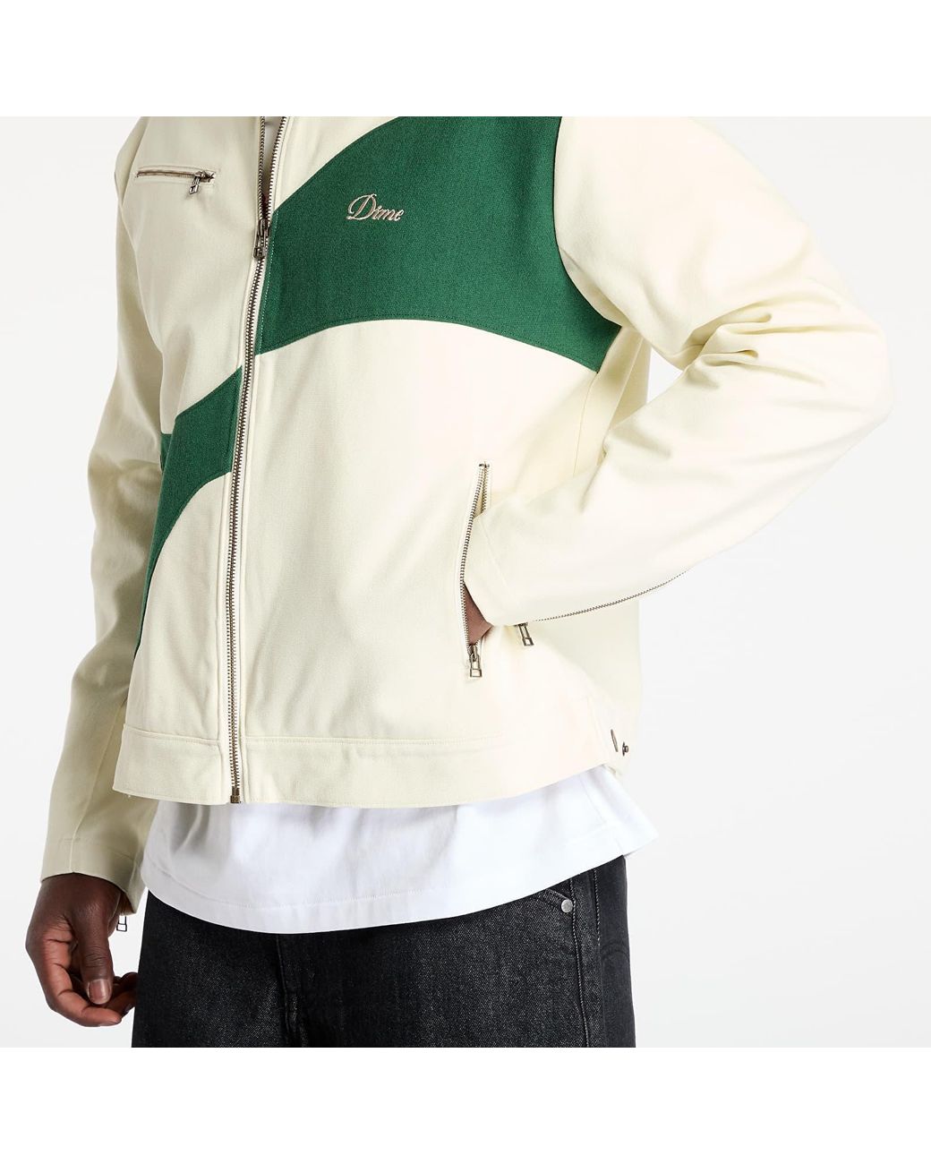 【関税込み】Dime オフホワイト＆グリーン Moto ジャケット Dime Off-white Moto Jacket | ModeSens
