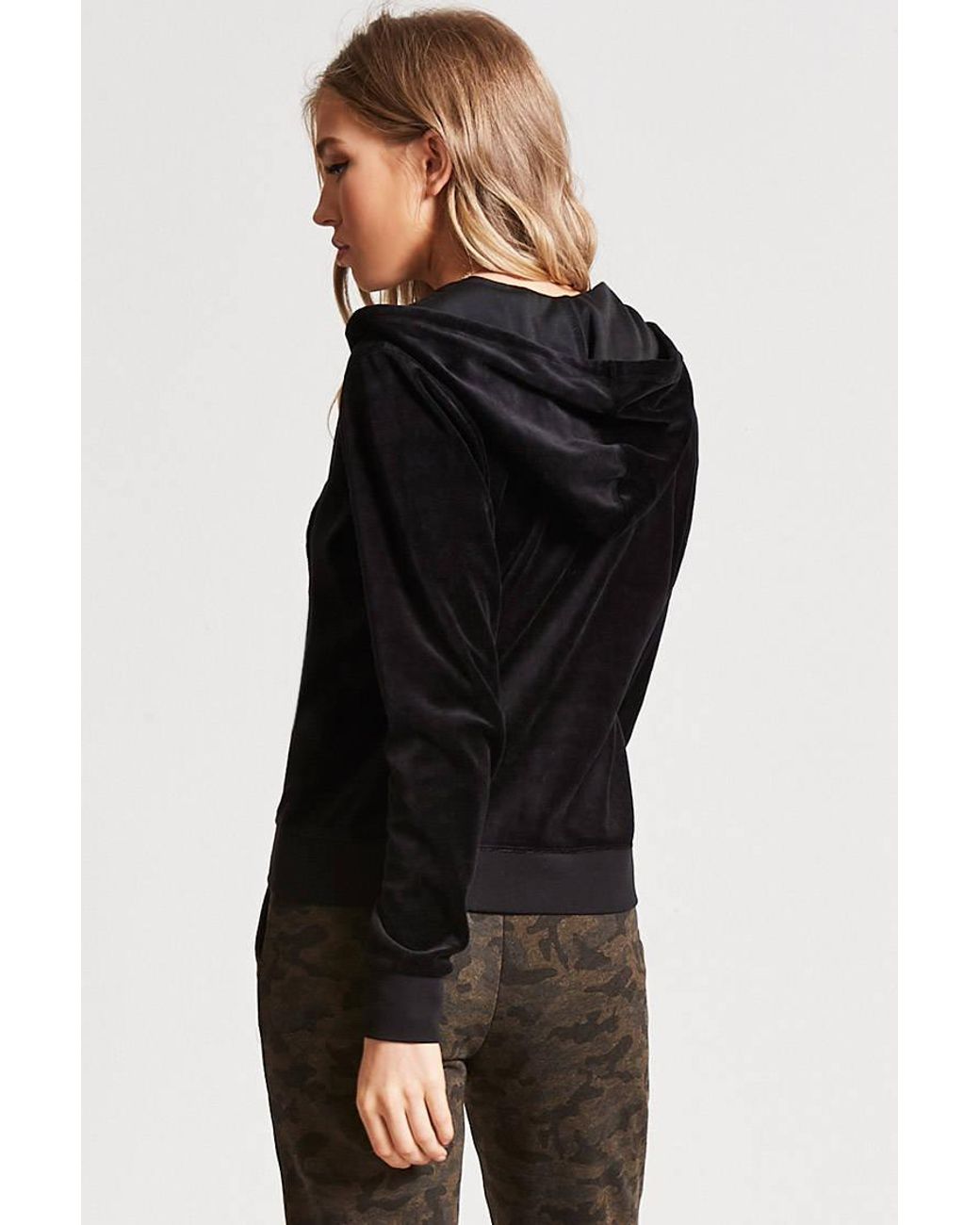 Forever 21 Velvet Zip-up Hoodie in 