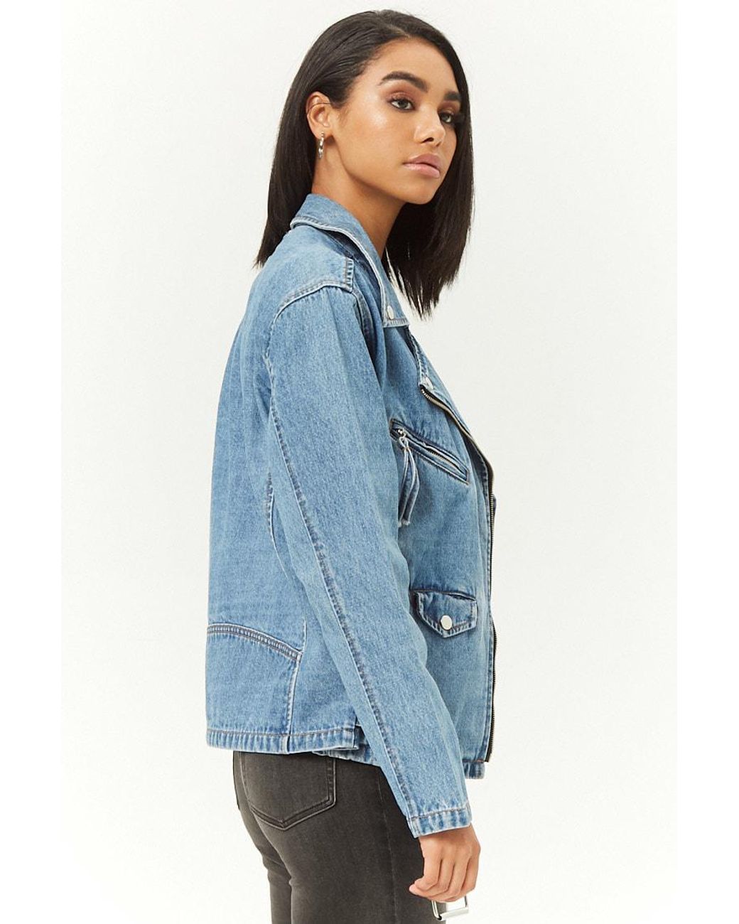 Forever 21 Oversized Denim Moto Jacket 