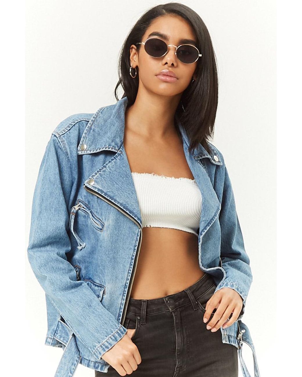 Forever 21 Oversized Denim Moto Jacket 