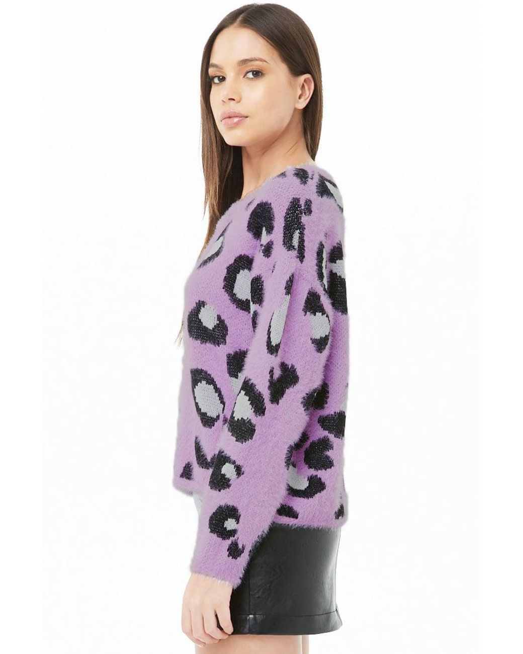 Synthetic Fuzzy Leopard Print Sweater 