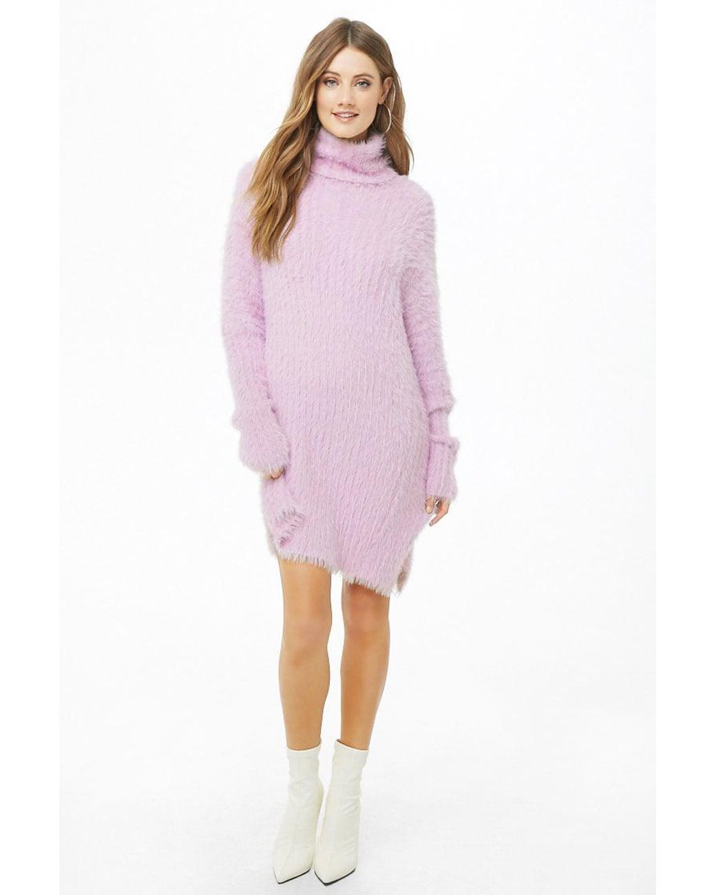 Fuzzy Turtleneck Sweater Dress 