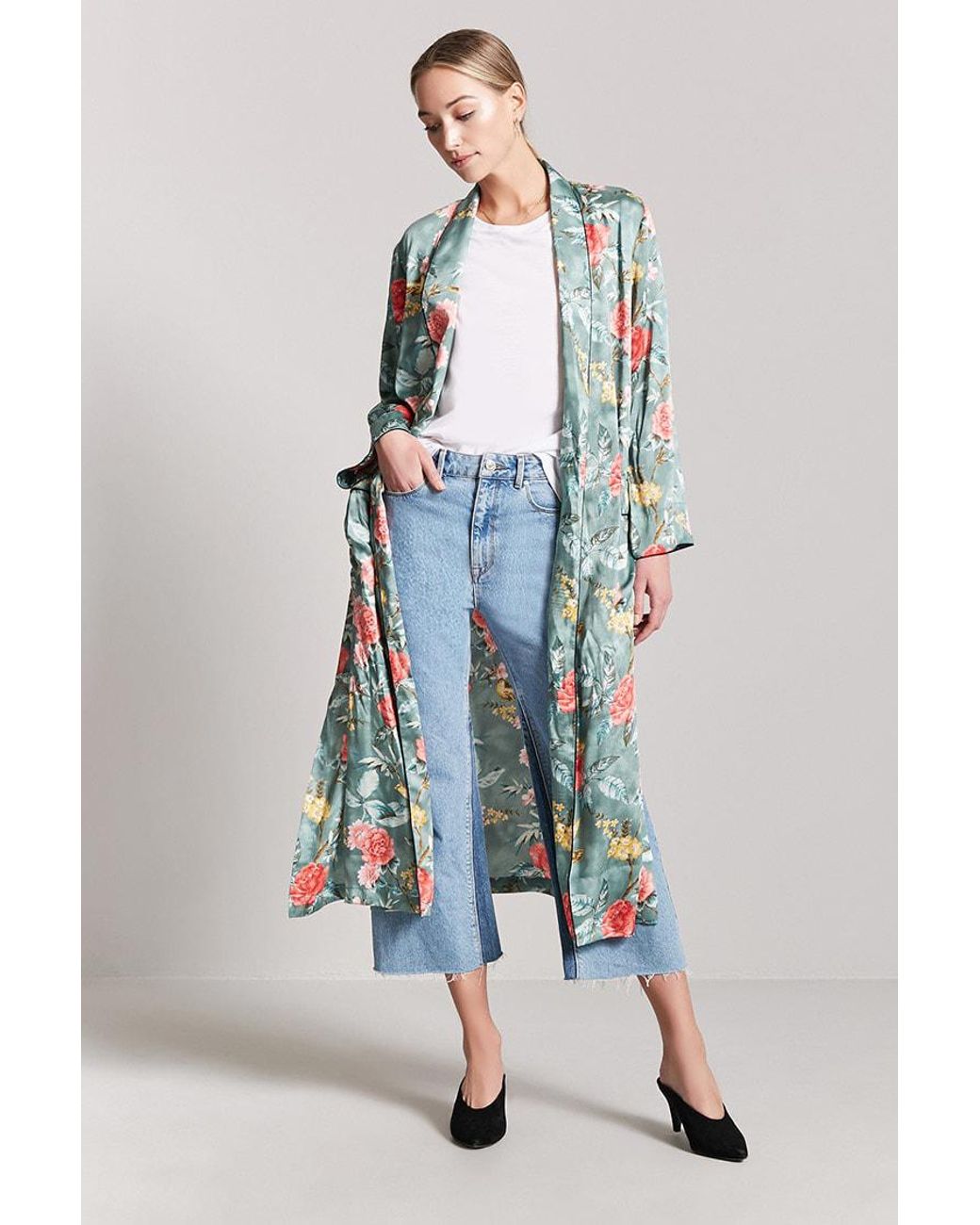 Forever 21 Satin Floral \u0026 Bird Longline 