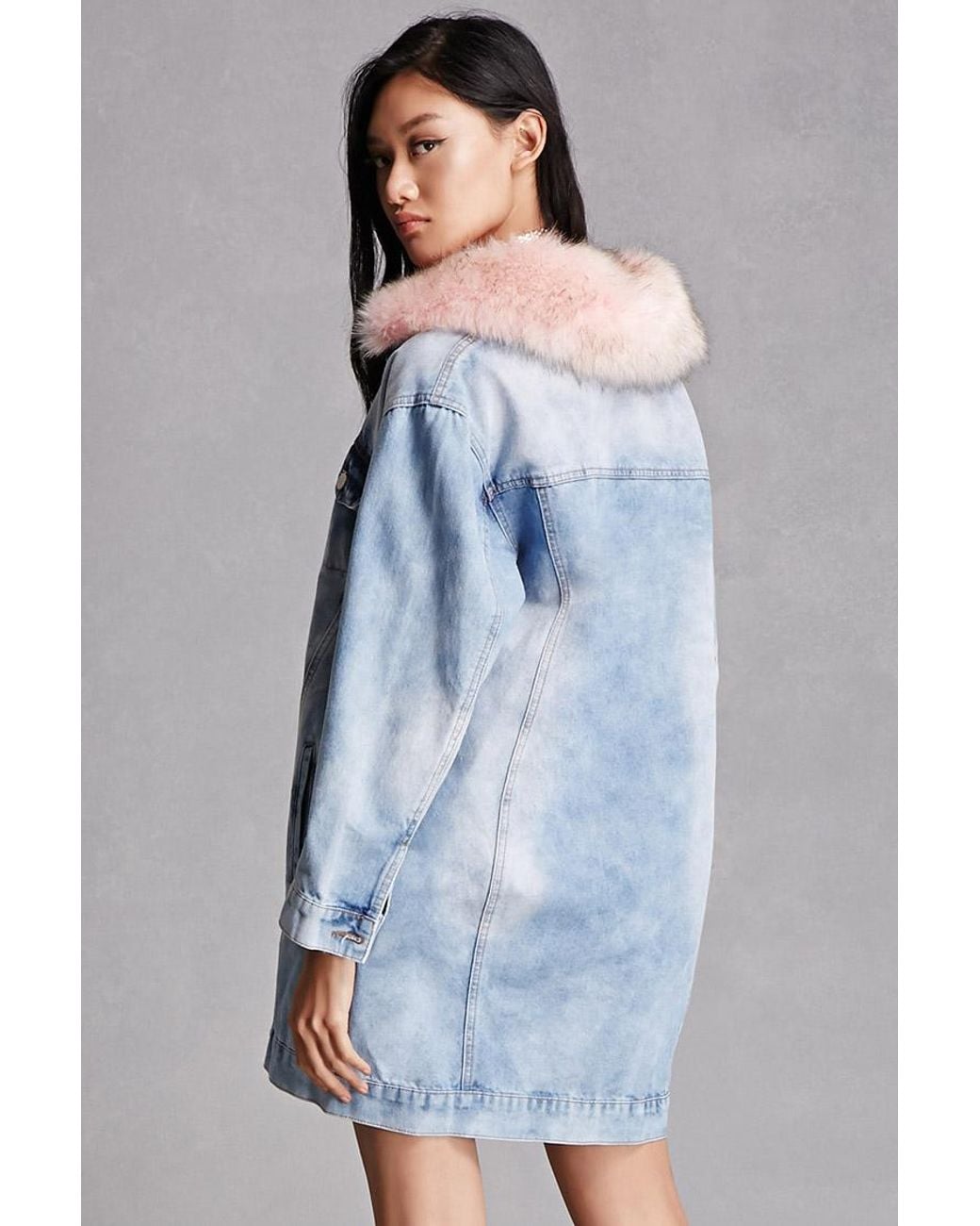 Faux Fur Trim Denim Jacket in Pink 