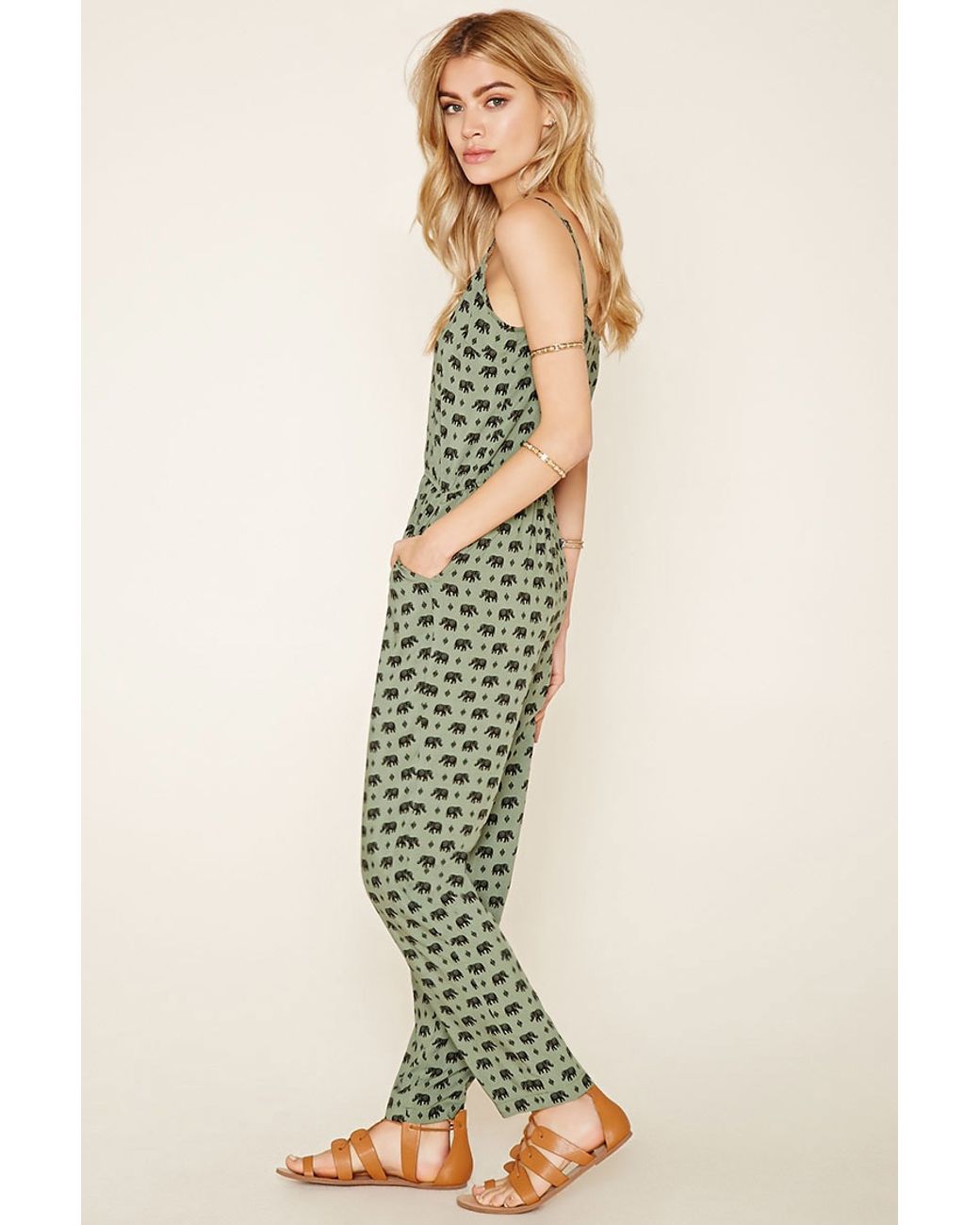 Forever 21 Elephant Print Cami Jumpsuit 