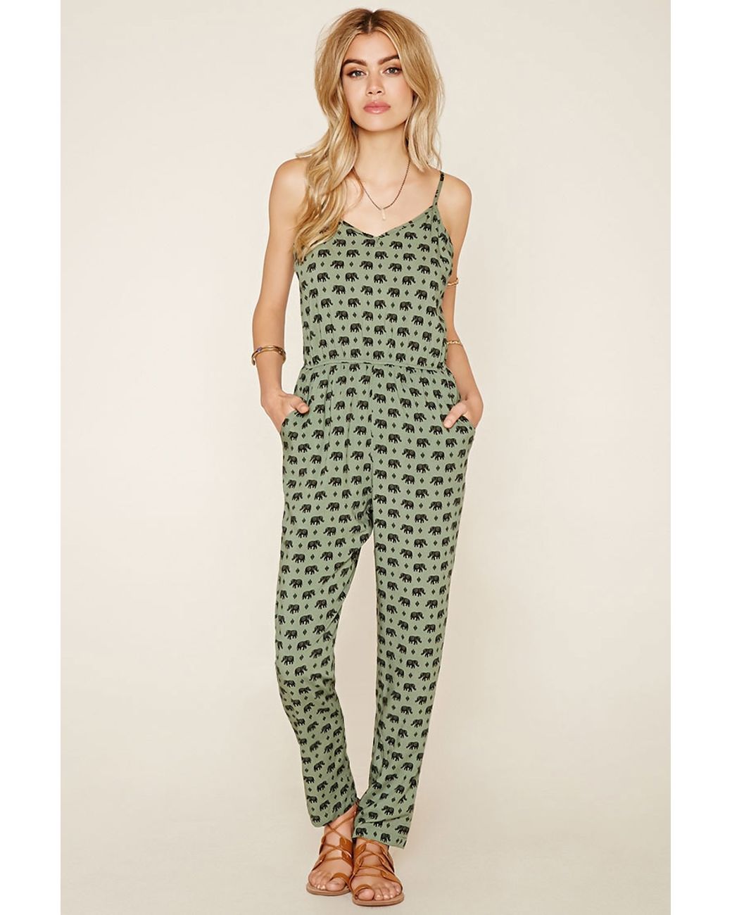 Forever 21 Elephant Print Cami Jumpsuit 