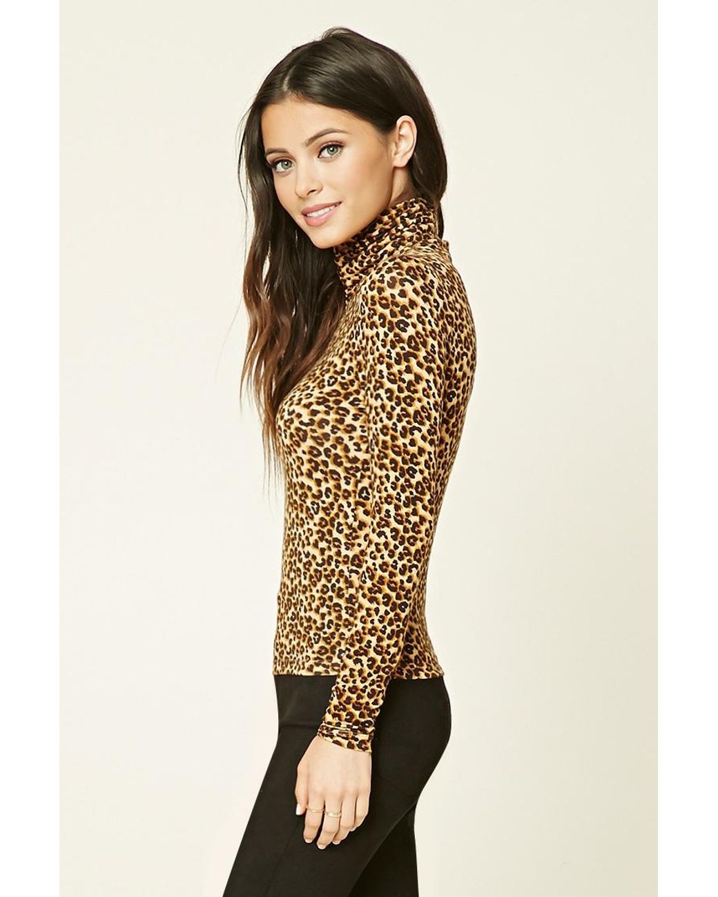 Synthetic Cheetah Print Turtleneck Top 